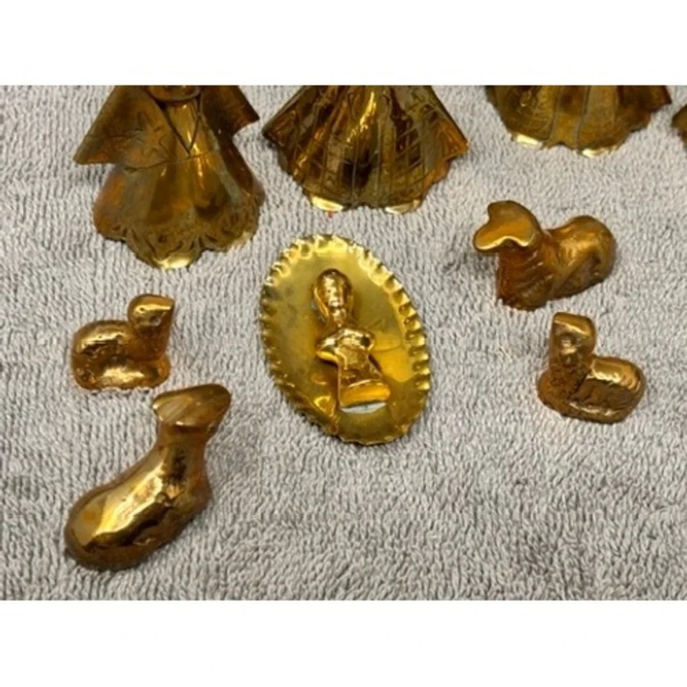 Vtg Miniature Brass Nativity Set Holy Family Christmas Hecho en Mexico